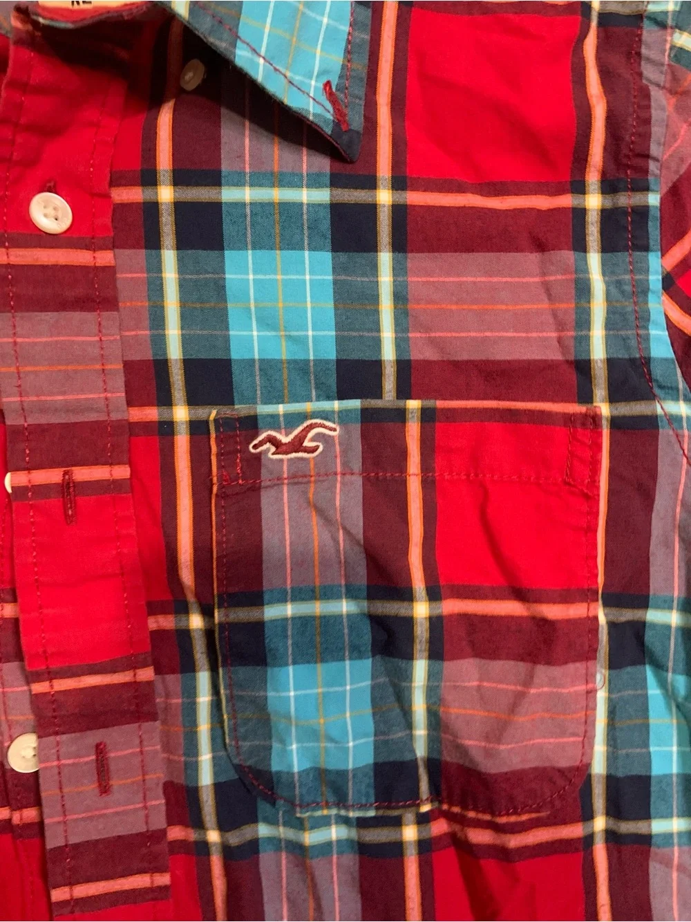 Hollister Red & Blue Plaid Long-Sleeve Button-Down Shirt - Picture 2 of 3